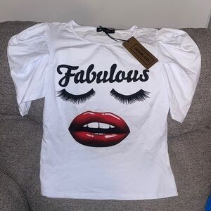 Denimland NWT Fabulous Eyelashes and Lips T-Shirt, Pouty Lips, Medium